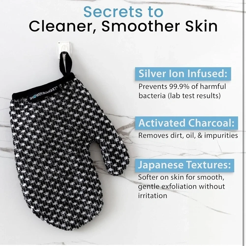 Japanese Exfoliating Mitt, Shower Charcoal Gentle Or Deep Cleansing Exfoliate‌
